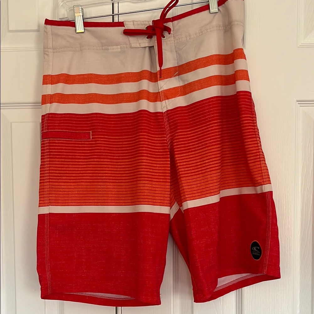 Men's O’Neill Red and Orange Swim Board Shorts. Size 32
